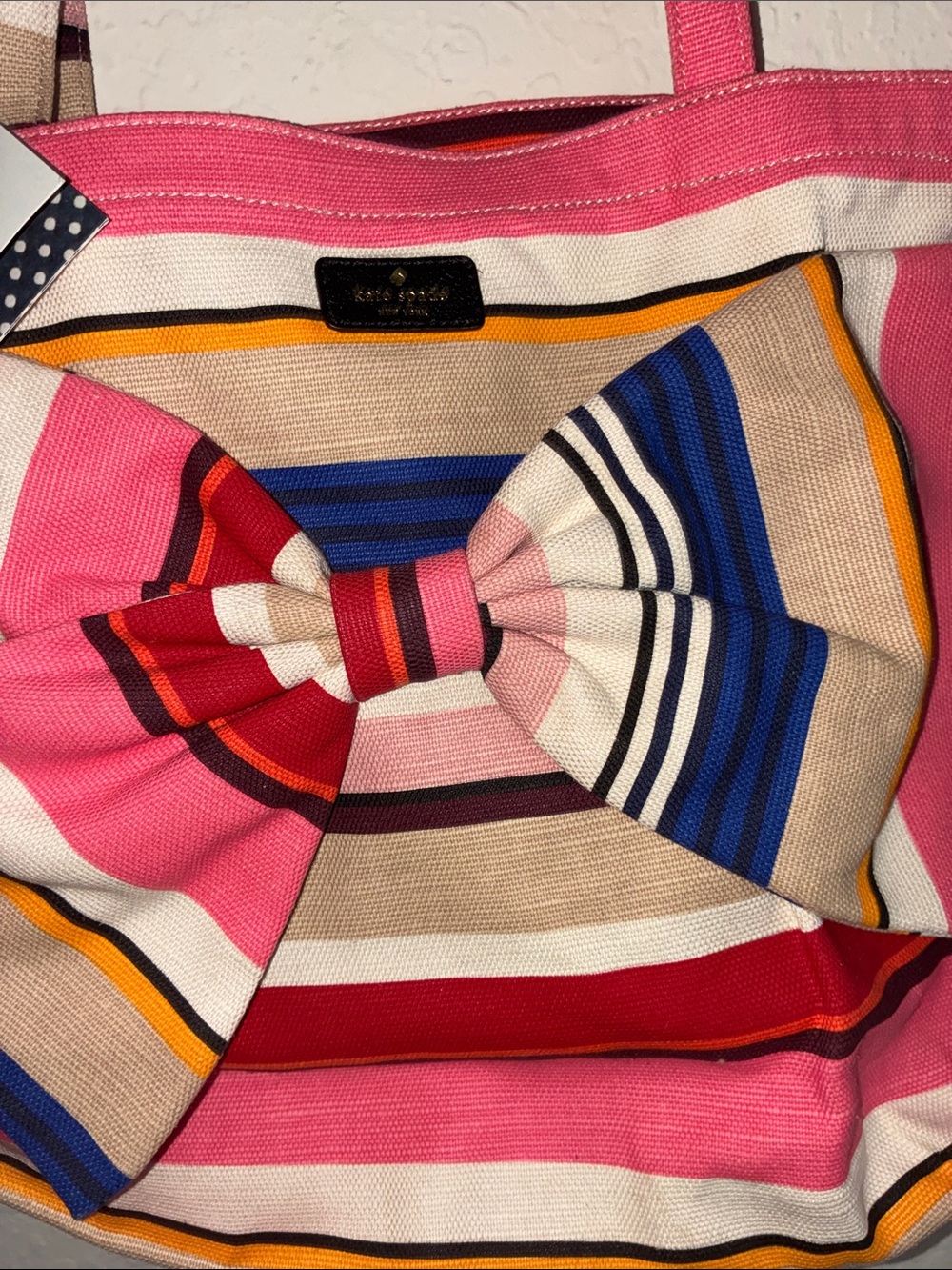 kate spade Pink, Blue & Red Striped Bow Tote - Picture 6 of 17